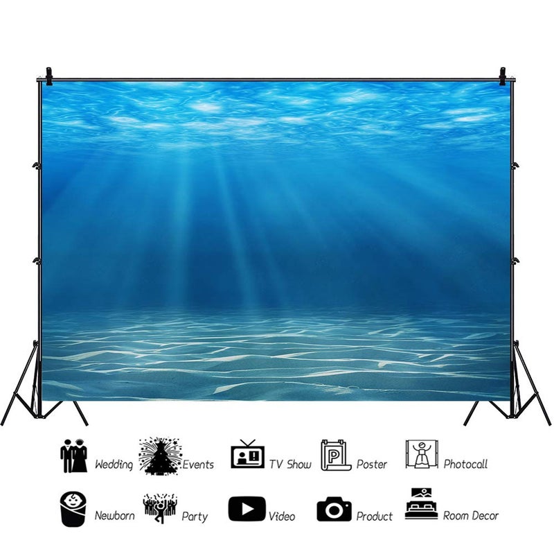 Laeacco Underwater World Background 7x5ft Photography Background Undersea Sunlight Deep Blue Water Sun Ray Backdrop Seabed Children Birthday Home Decoration Party Kid Boy Newborn Photo Studio Props - Image 3